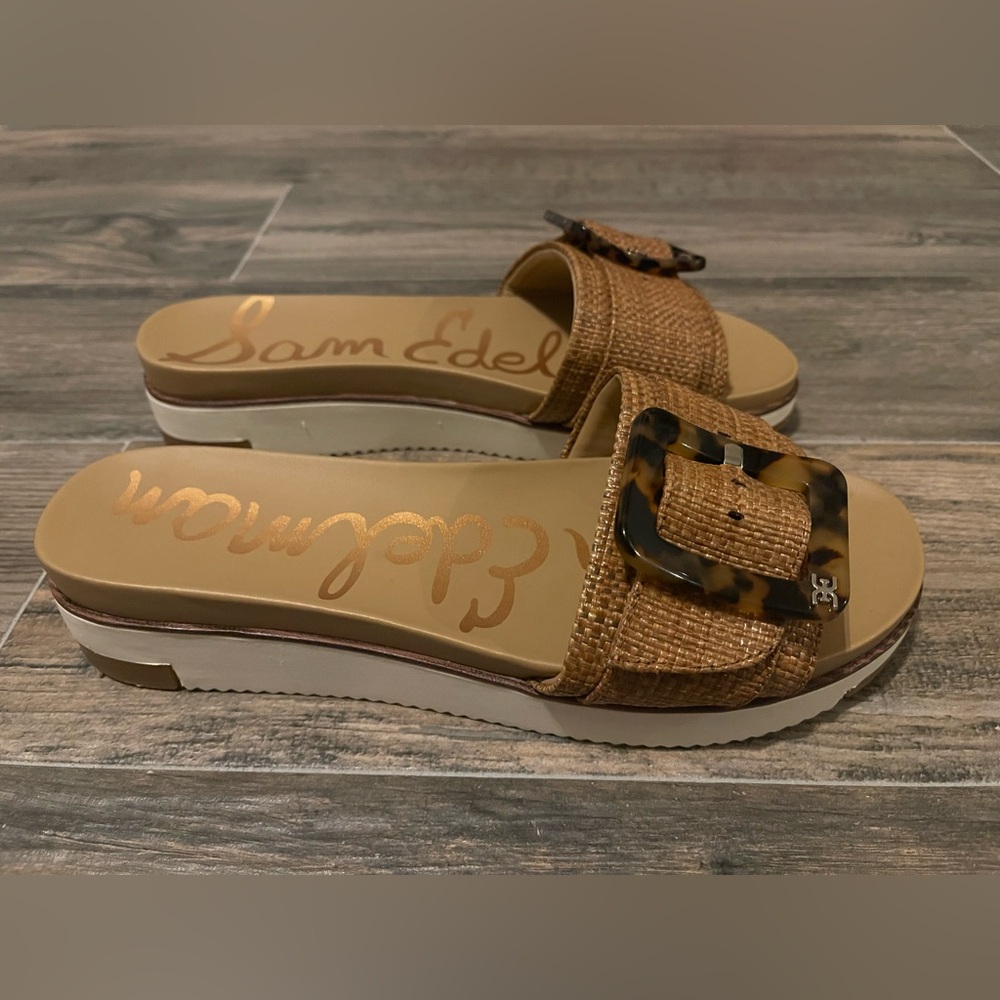 Sam Edelman Ariane Big Buckle Platform Slide Sandal in Cuoio  Sz. 8.5 - Picture 3 of 9